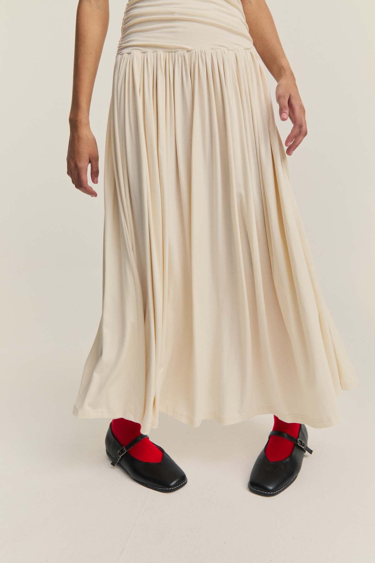 Ivory Pleated Maxi Dress