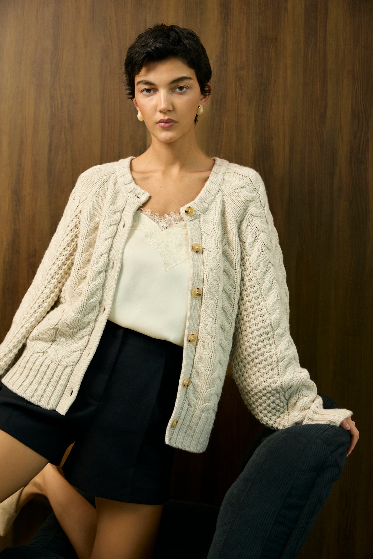 Oat Cable Knit Cardigan