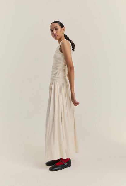 Ivory Pleated Maxi Dress