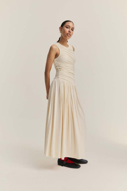 Ivory Pleated Maxi Dress