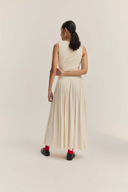 Ivory Pleated Maxi Dress