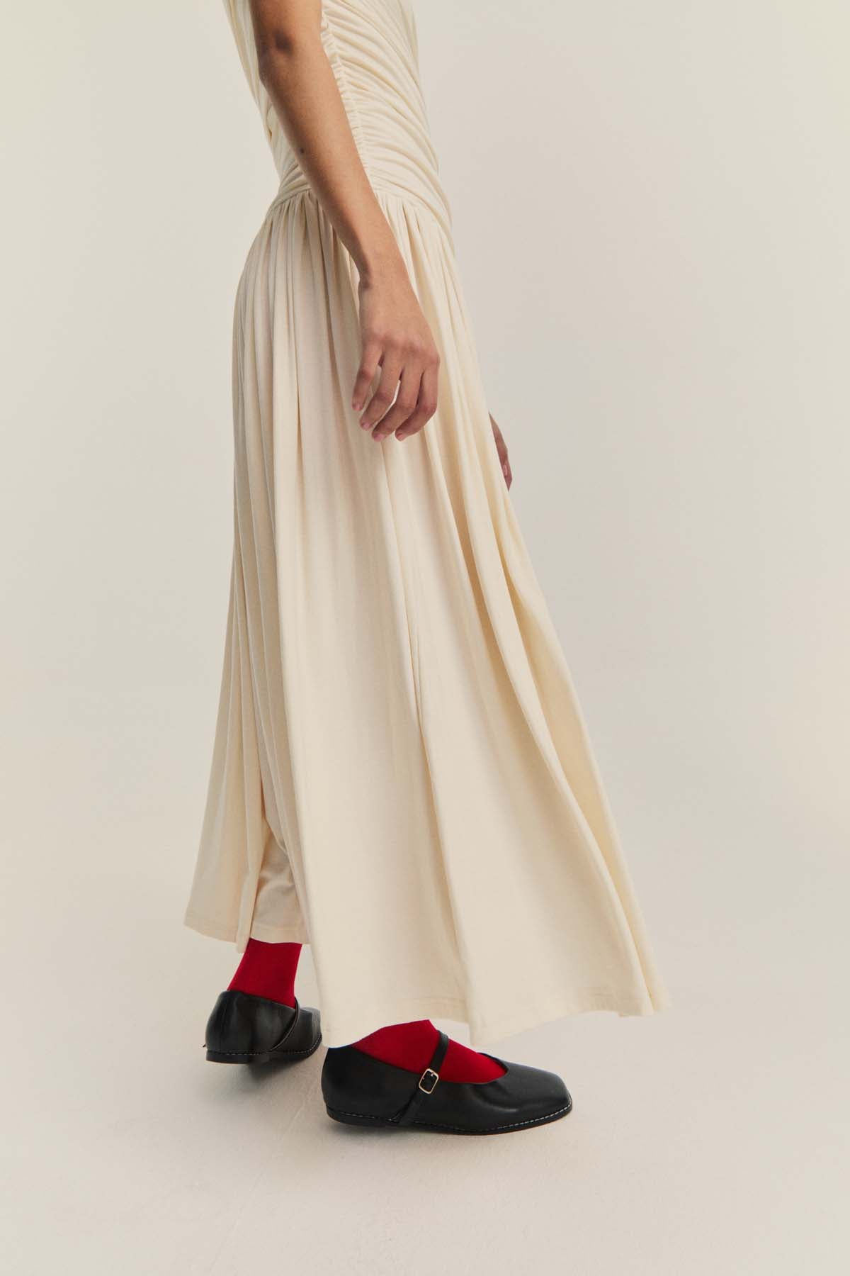 Ivory Pleated Maxi Dress