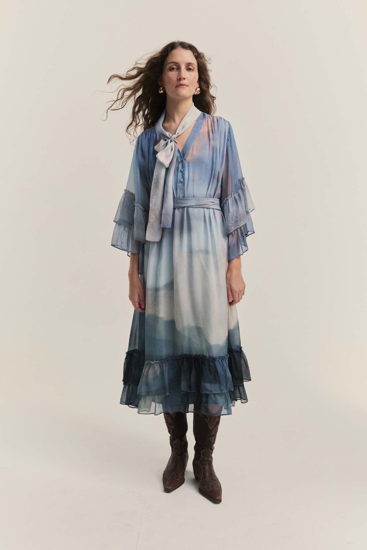 Sky Hues Ruffle Dress  