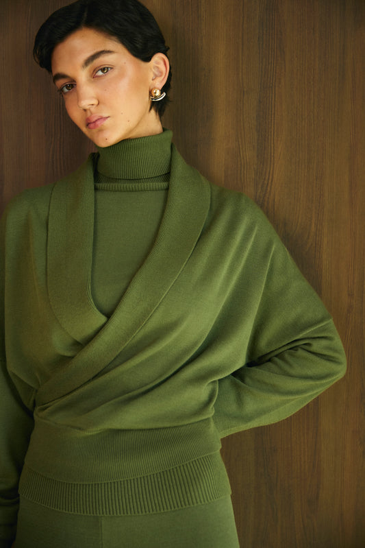 Olive Wrap Knit Sweater
