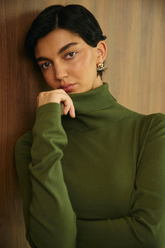 Olive Roll Neck Top