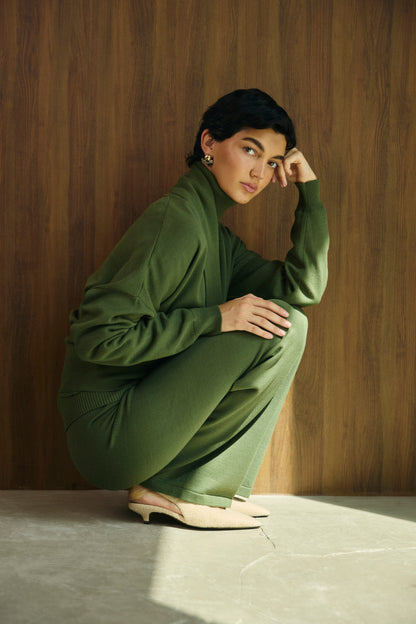 Olive Wrap Knit Sweater