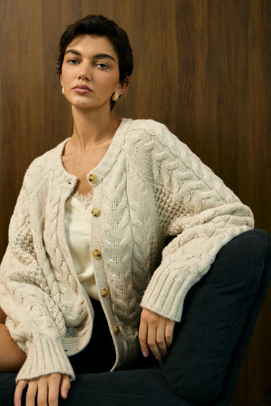 Oat Cable Knit Cardigan