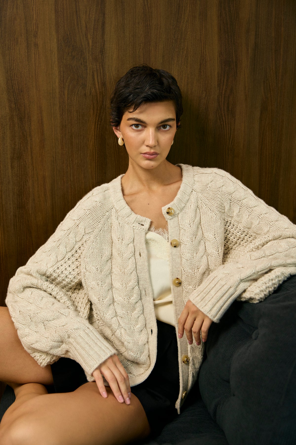 Oat Cable Knit Cardigan