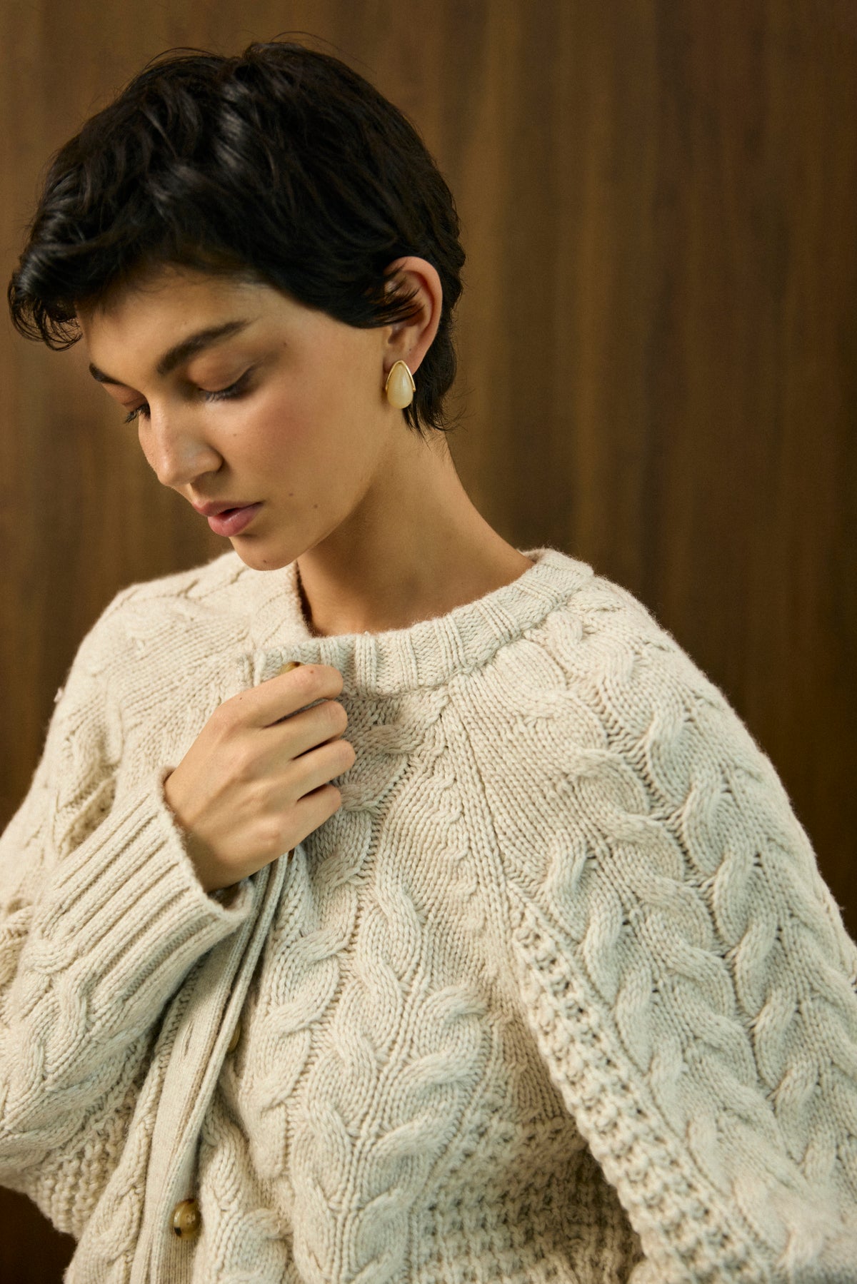 Oat Cable Knit Cardigan