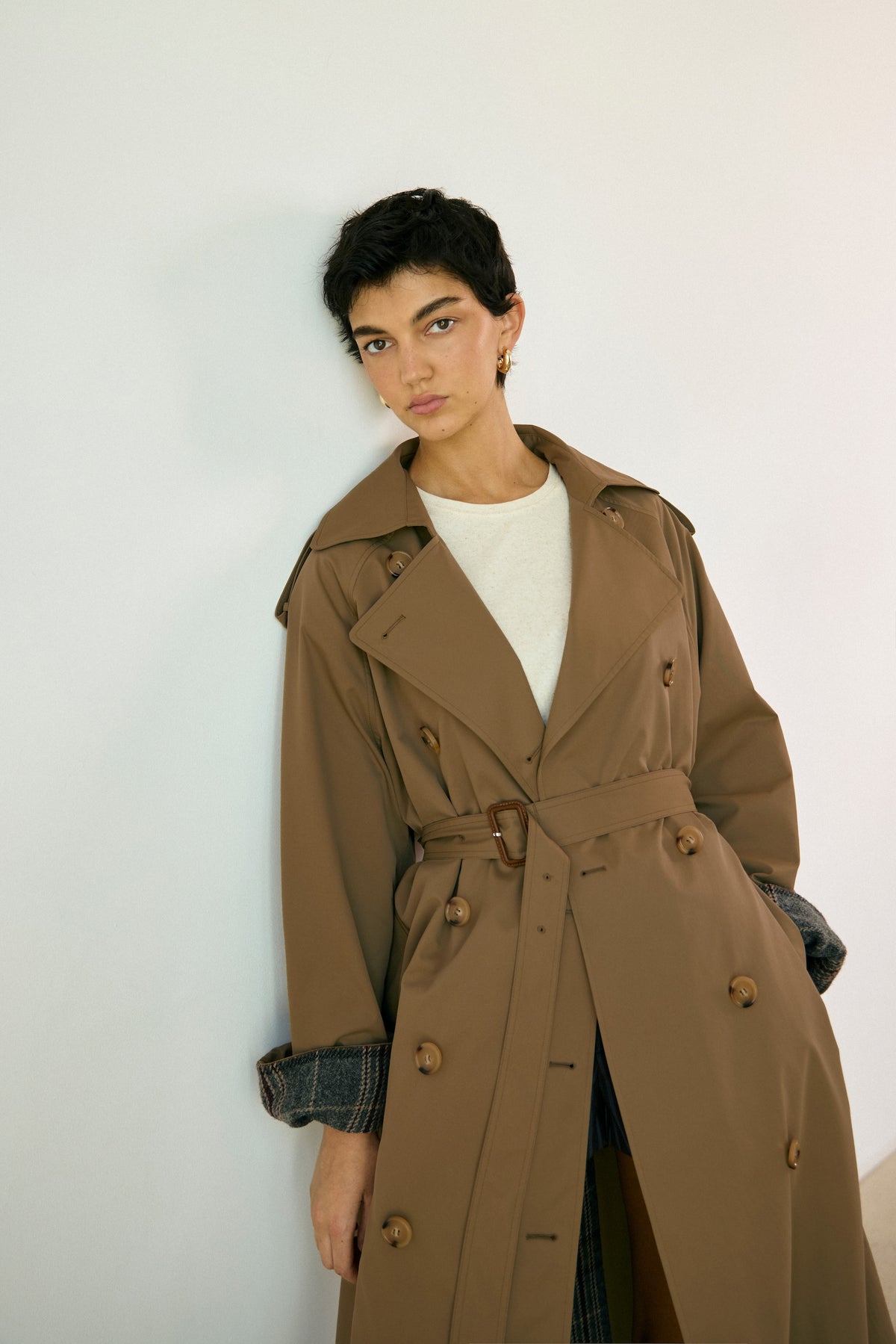 Plaid Trench Coat